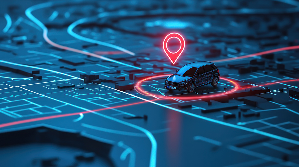 Veicolo monitorato su una mappa digitale con geofence